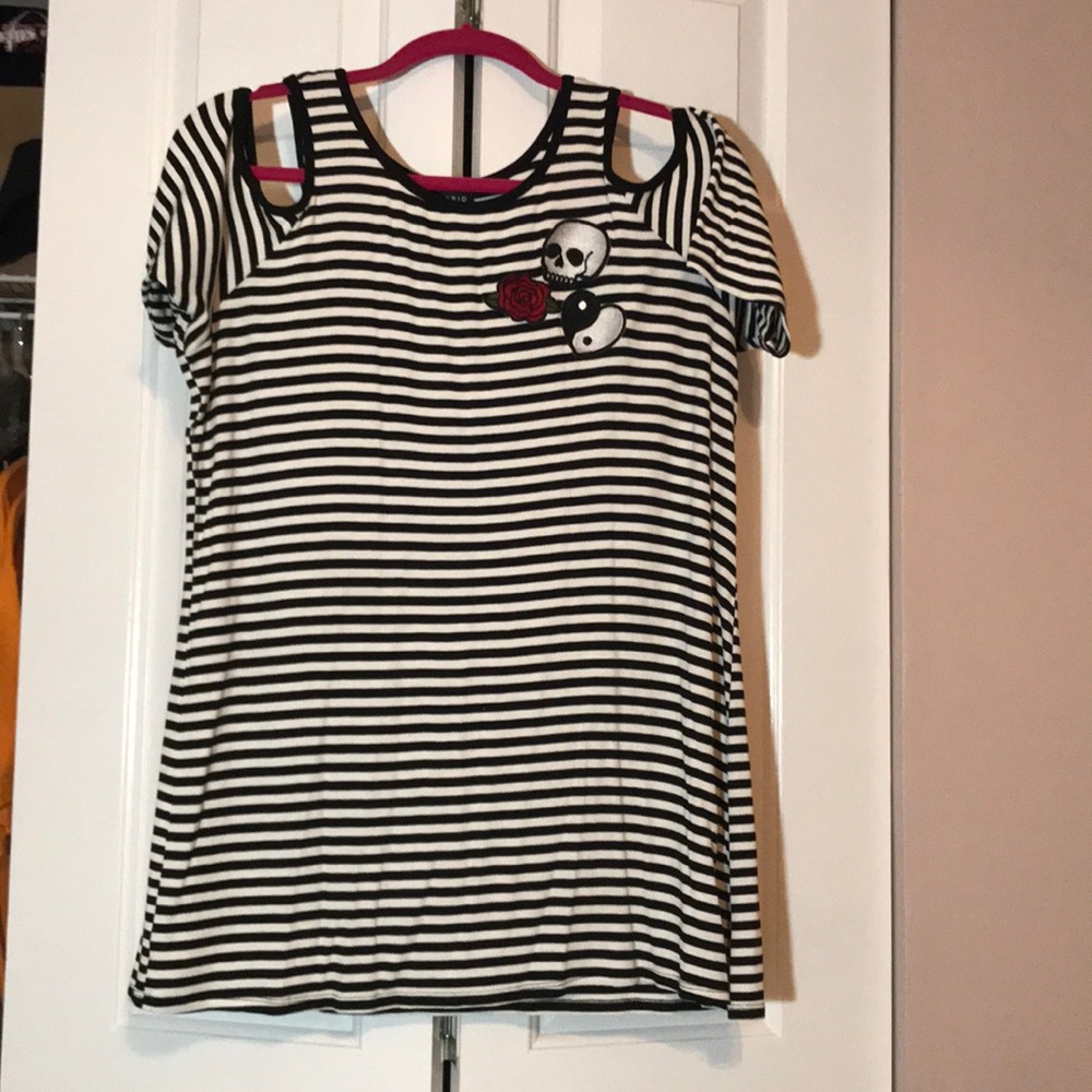 Striped Cold Shoulder Tee